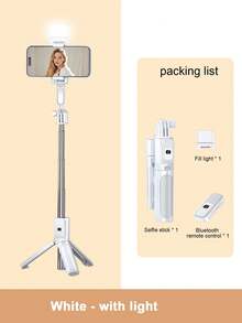 STICKMAG 27.2 Inch/69cm Wireless Bluetooth Selfie Stick Tripod With LED 3-Level Selfie Light, 360° Rotation Stainless Steel Anti-Shake, Compatible With IPhone 16/15/14/13/12/11e/Max/Pro/Xs/Xr/X/Plus, Galaxy S25/S24/S23/S22 Ultra And Other Android Smartphones, Suitable For Travel And Selfie