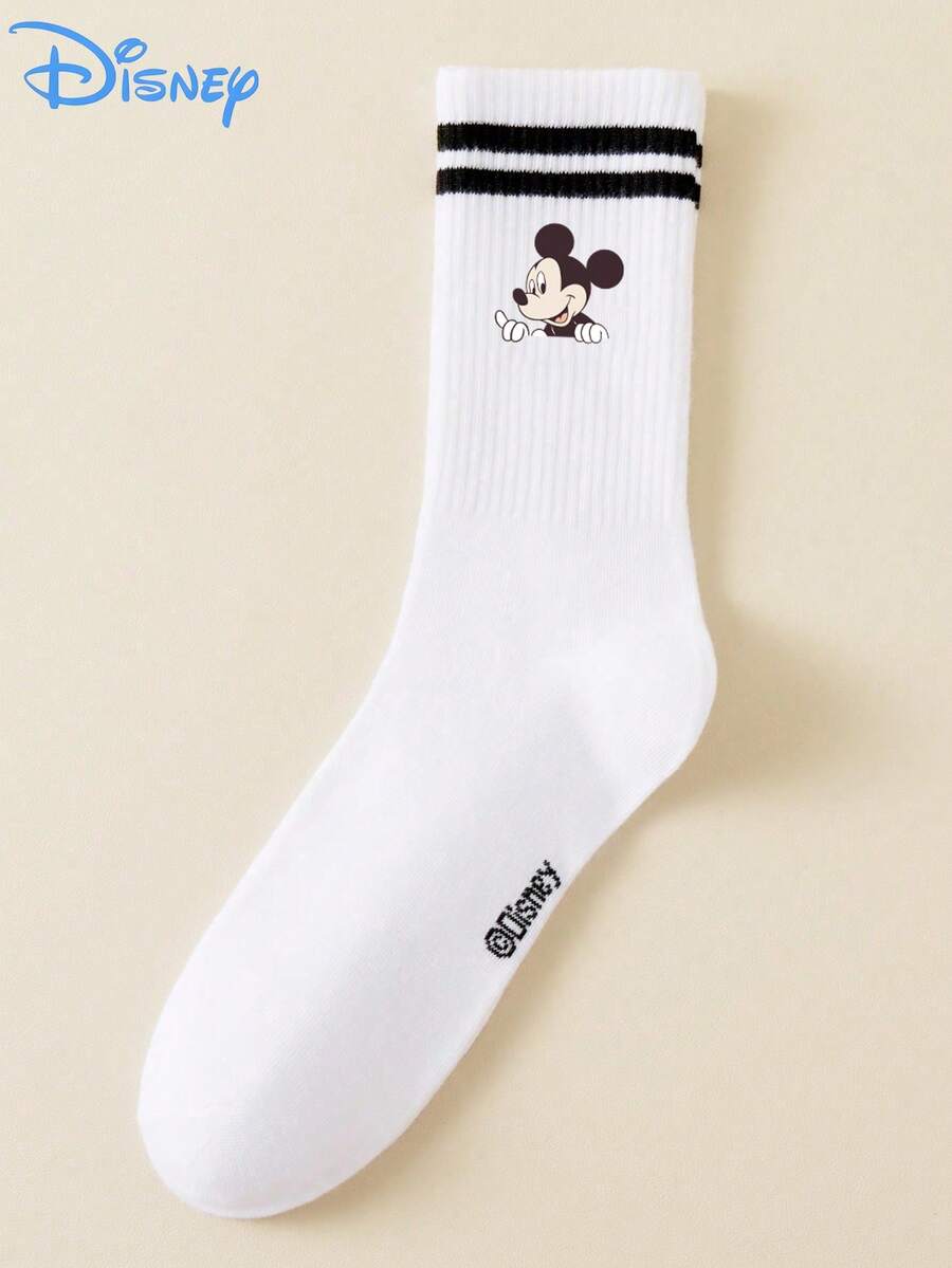 5 Pairs  And Pattern Calf Socks, Sports Stripes, Polyester Material, Cute Cartoon Design, Fashionable, Casual, Breathable, Suitable For Daily Wear, Back To School Season, Holiday Gifts. - Multicolor - View 1