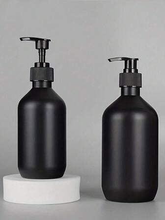 3件套黑色PET材质皂液器，带泵头的台面乳液瓶，浴室乳液洗手液分配器，洗手液容器，浴室台面按压式分配器，可重复使用的洗发水、沐浴露、护发素空瓶，浴室配件