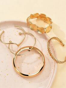 1/1pc Vintage Exaggerated Luxurious Geometric Floral Twist Design Women Metal Gold Bangle Set, Suitable For Daily Wear And Gift - Gold - View 3
