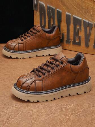 Herrskalskor, Moderiktiga Nya Klassiska Retro Casualskor, Syntetiskt Läder, Andningsbara, Mångsidiga För Utomhus, Resor, Streetwear, Multifunktionella Casual Sportskor, Tjock Sula, Halkfri, Slitstark, Lämplig För Alla Årstider, Herrskateboardskor