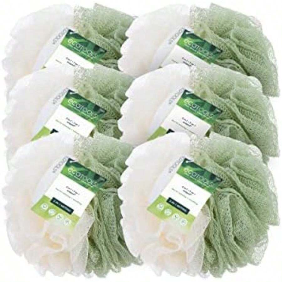 EcoTools 2 en 1 Ecopouf, esponja de ducha ecológica con red reciclada, accesorio de baño para hombres y mujeres, vegano y última intervensión de crueldad, 6 unidades(Esponja delicada y exfoliante, 6 unidades) - Multicolor - Ver 1