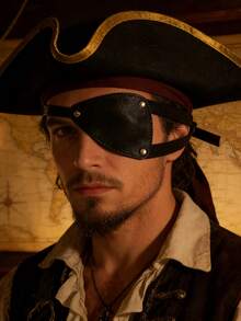 1pc Medieval Men's Retro Viking Single Eye Mask, Celtic Style PU Leather Headpiece, Cosplay Prop, Carnival Accessory - Black - View 2