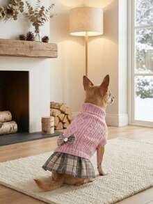 一件狗狗毛衣裙，适合小型犬，高领针织毛衣，柔软针织面料，可爱狗狗连衣裙，适合玩具贵宾犬、约克夏梗、吉娃娃和其他小型犬种，冬季款 - 紅色 - 查看 12