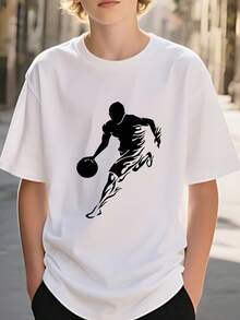 Camisetas de baloncesto gráficas - para niños activos, deportes y ropa diaria - regalo de cumpleaños ideal de regreso a la escuela, camisas de baloncesto, ropa deportiva,Divertido exquisito diseño estampado top para niños y niñas, cómodo, ligero, transpirable, transpirable, adecuado para actividades al aire libre - regalo perfecto,Streetwear de moda, camiseta de manga corta de cuello redondo de 170g, apta para niños y adolescentes de 4 a 16 años. Camiseta de algodón 100% puro de alta calidad, lavable a máquina - Blanco - Ver 1