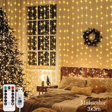 1 Pc 3x1m 100 LED/3x3m 300 LED Copper Wire Curtain Light, Waterproof Fairy String Light With USB & Remote Control, Decorative Lights For Halloween, Christmas, Festivals - 黃色 - 查看 13