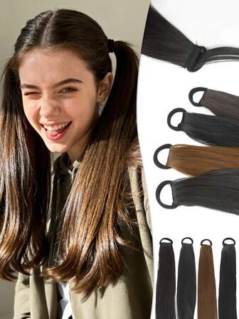 22 Zoll energiegeladene Doppel-Pferdeschwanz Clip-In Haarverlängerungen - hitzebeständige synthetische Fasern, breites elastisches Haargummi Design für bequemes Tragen, geeignet für den täglichen Gebrauch, Weihnachten, Musikfestivals und weitere Anlässe