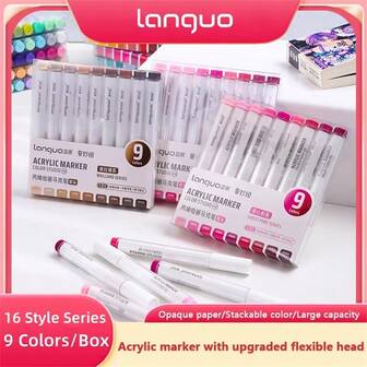 9 Colors Acrylic Markers Soft Brush Tip Professional Color For DIY Christmas Halloween Painting Drawing Egg Stone Cup Art Supplies