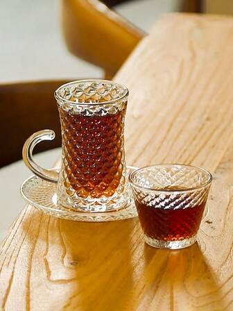 1 set turkiska glaskoppar och fat, set med 3 delar, liten europeisk kopp för rött te, fin glaskopp för hemmabruk, lyxig liten tekopp, kopp med fat för eftermiddagste/kaffe, espressokopp och fat, juiceglas, presentkopp för högtider