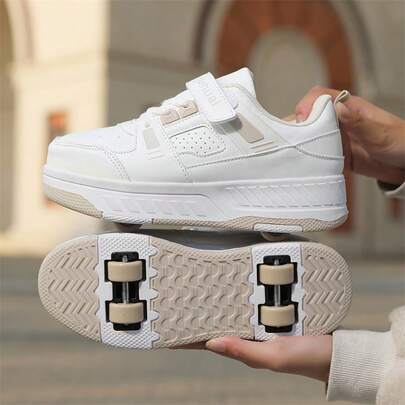 新款儿童轮滑鞋 - 男女童通用休闲运动鞋，简约设计，可拆卸轮子，适合初学者，两用：步行和滑冰