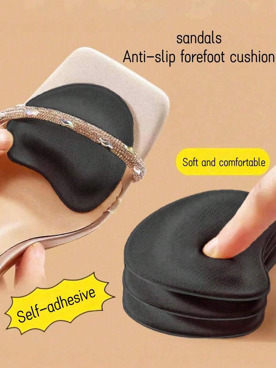 1 Pair Summer Sandal Forefoot Anti-Slip Pads, Sponge Material Sweat-Absorbing Comfortable Shoe Insoles With Adhesive Backing, Suitable For Girls, Accessories Gift Ideas - màu đen - Xem 1