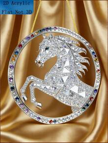 2D平面风格设计，镶嵌钻石的骏马，闪耀的珠宝钻石，多色组合，奢华优雅的风格，富有艺术气息，无需用电，由亚克力制成，适合悬挂在门、窗或墙上，文化主题装饰。