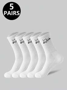 5/10/20/30 双装男士休闲袜，中筒袜，白色袜子，冬季袜子，黑色袜子，舒适休闲运动袜，两种款式可选（薄款/厚款），尺码：(35~39) (39~42) - 彩色 - 查看 5