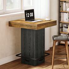 Tribesigns 31.5 Inch Square Bar Table With Fluted Pedestal And Metal Footrest, Wood Bistro Pub Table For Dining Coffee Cocktail Living Room, Small Space - 棕色 - 查看 2