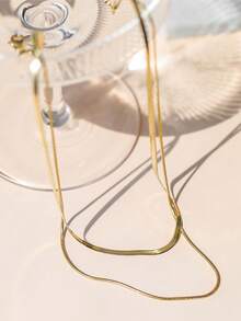 2pcs Stainless Steel Minimalist Double Layer Necklace For Women - Yellow Gold - View 6