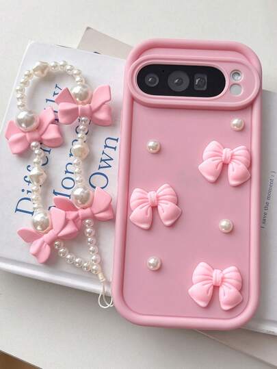 Funda de teléfono móvil 3D con lazo y perlas, resistente a golpes, con acabado mate y cobertura total, compatible con Pixel 8 Pro, 8A, 9 Pro XL, que ofrece absorción de impactos y protección