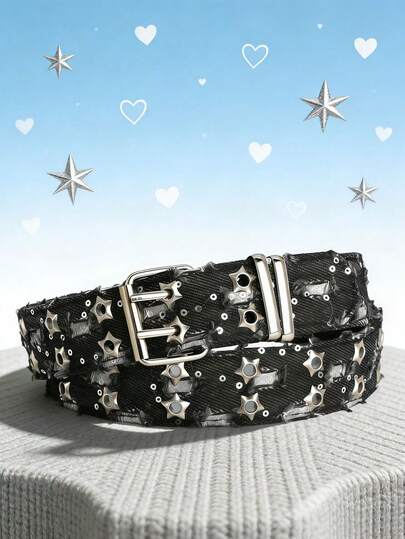ROMWE Grunge Punk 1条朋克风星星单排扣腰带，韩版牛仔裤腰带，时尚装饰裤腰带，玉米腰带