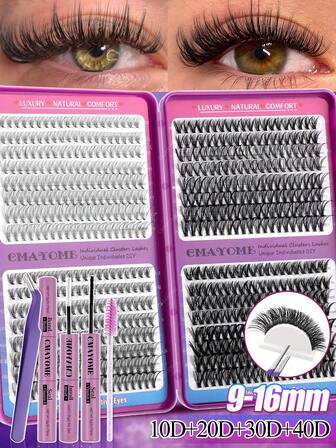640/592/200PCS False Eyelashes, 10-16mm Mixed Length 10D-150D High Volume Individual Lash Clusters Set, Easy To Beginners And Friendly To All Types Of Skin, Suitable For Daily, Party, Travel And Christmas Makeup, Great Gift For Mother And Girlfriend