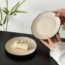 2pcs Vintage Asymmetrical 6-Inch Ceramic Plates, High-End Ceramic Dishes With Slight Imperfections, Creative Minimalist Asymmetric Small Plates, Salad Plates And Steak Plates, Dessert Plates, Pasta Plates, Kitchen & Dining Tableware, Bread Plates, Suitable For Home Kitchen, Dining Room Gatherings, Kitchen Supplies, Tableware Accessories, Microwave