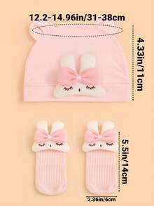 2pcs Baby Soft Knit Bow Tie Rabbit Design Beanie Hat + Socks Set, Breathable And Skin-Friendly For 0-3 Months Infants, Suitable For All Seasons, Multiple Colors Available, Great As Birthday Gift - Multicolor - View 4