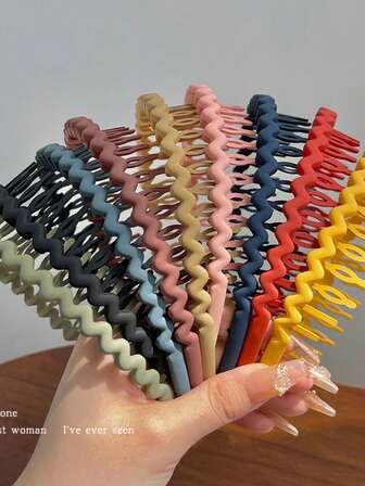 2件/套 随机颜色 齿状防滑发带 女士发带 压发夹 发束头饰 简约休闲发带 旅行洗脸专用 女孩头饰 发饰