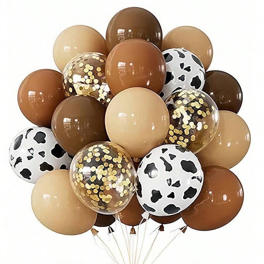 65/25pcs Brown Cow Print Balloons - 65pcs Western Party Balloons, Brown Latex Balloons With Confetti, For Cow Birthday, Baby Shower, Farm Theme Cowboy Decor, Gender Reveal, Celebration - Multi - View 1
