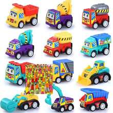 3/6/12 件卡通贴纸组装迷你工程车 - 耐用的塑料建筑卡车和汽车，友好的面孔，易于拉出的动作 - 非常适合生日和圣诞节礼物、节日礼物、生日礼物、课堂奖品，有趣的设计，精湛的工艺[颜色和款式随机]