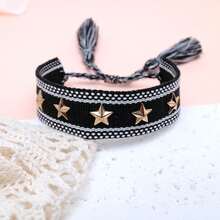 1 pieza Pulsera tejida de moda con tachuelas en forma de estrella - Negro - Ver 5