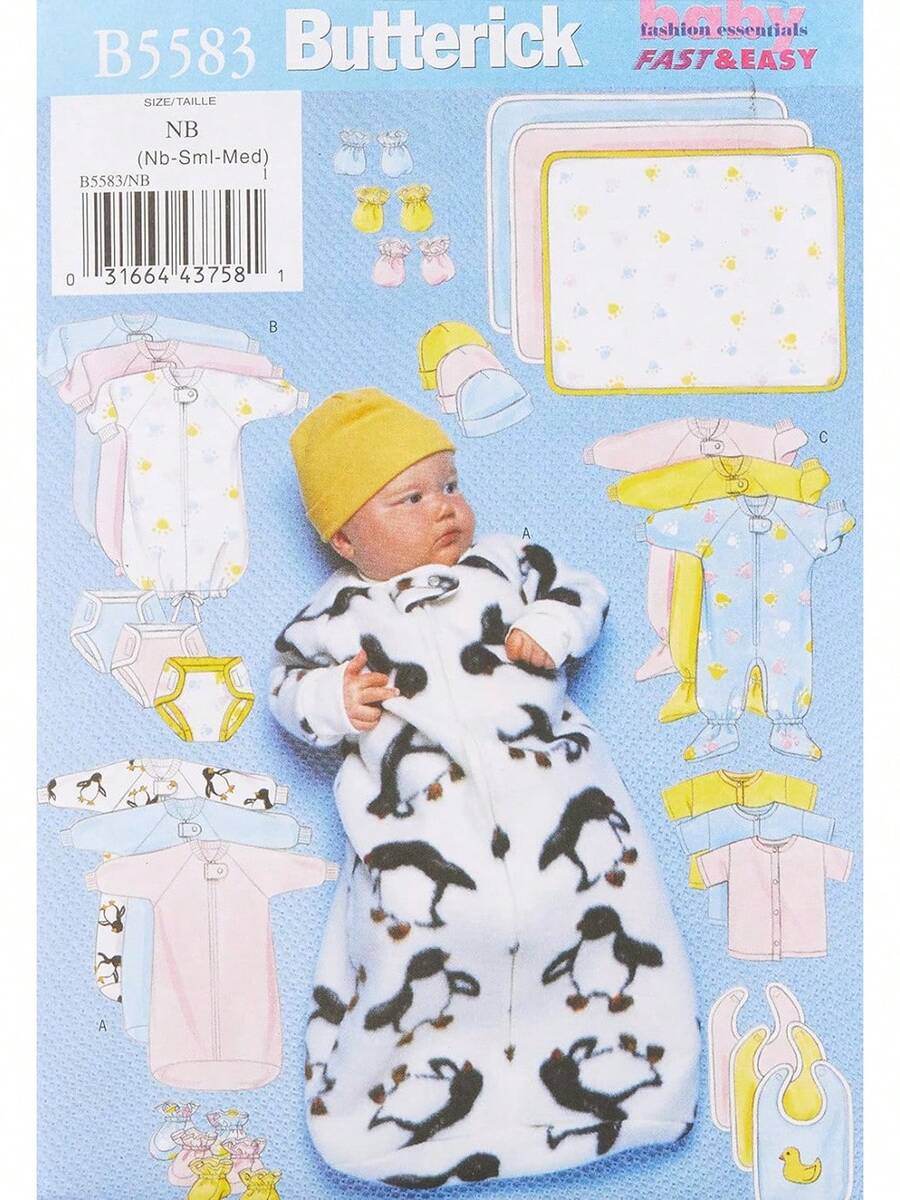 BUTTERICK PATTERNS B5583 - Patrones de Costura para banderines, Overol, Camisa, Cubierta para pañales, Manta, Sombrero, Babero, Manoplas y Botes, tamaño NB0 (-S-) - 1 - Ver 1