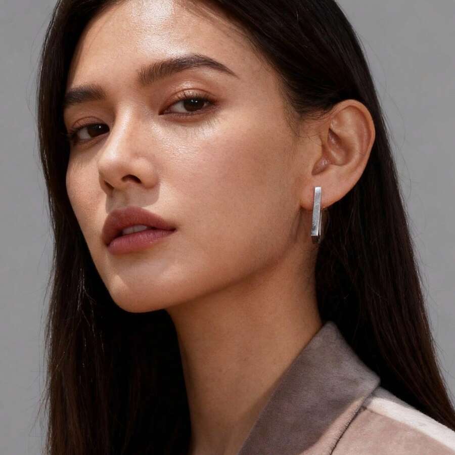 CLAU CRIS  Clau Cris Geometric Rectangle Earrings ER1137 - Silver - View 1