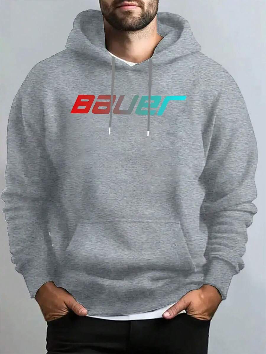 Sudadera con Capucha para Hombre | Manga Larga, Sudadera Casual con Capucha, Patrón Geométrico, Bolsillo, Ideal para Primavera/Otoño, Corte Regular - Gris - Ver 1