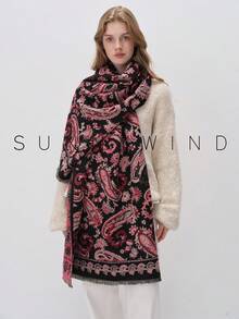 1pc Women's Carriage & Horse Pattern Polyester Scarf, Elegant & Versatile For Everyday Use, Autumn/Winter - Black - View 3