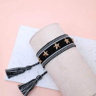 1pc Fashionable Woven Bracelet With Star Studs