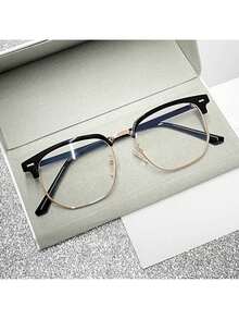 Vintage Half-Golden Frame Eyeglasses For Fashionable Men, Suitable For Both Mobile Phones And Computers. Classic And Simple Design For Eye Protection And Decoration, Suitable For Both Men And Women. - màu đen - Xem 4