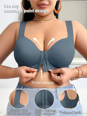 Plusstorlek dam-bh med framknäppning, bekväm framknäppning, sexig dam-bh, bekväm för dagligt bruk, enfärgad utan sidoutbuktning