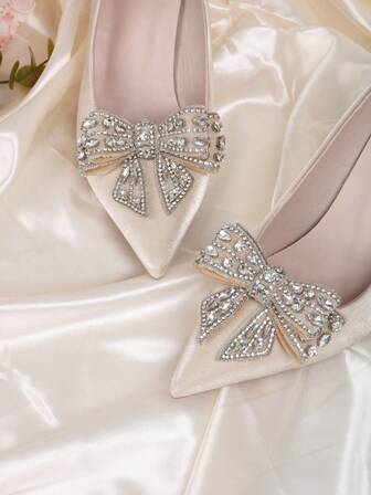 2pcs (1 Pair) Silver & Gold Bow Rhinestone Detachable Shoe Clips, Fashion Elegant Luxury Shoe Accessories For High Heels, Shoes, Sneakers, Casual Shoes, Versatile