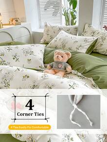 4 Pcs Bedding Set Featuring Fresh And Simple Floral Themed Daisy, Includes 1 Comforter Cover, 2 Pillowcases, And 1 Bedsheet - grass jelly - View 10
