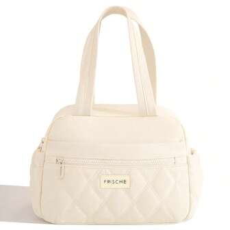 保温野餐篮手提袋，菱形绗缝图案保温午餐包，带拉链，适合户外沙滩露营，大容量食物携带袋