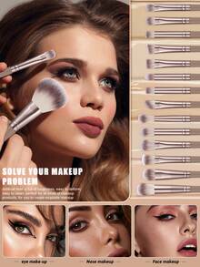 54件套化妆刷套装，多功能刷具，适用于粉状、液状、膏状化妆品，化妆工具套装包含遮瑕刷、化妆海绵和化妆包 - 棕色 - 查看 8