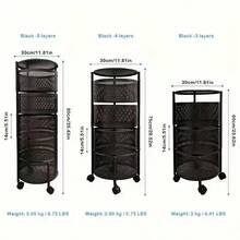 3/4-Tier Rotating Multi-Layer Round Storage Rack, Movable Storage Trolley, Round Floor-Standing Multi-Layer Rotating Vegetable Basket Storage Rack, Practical Storage Rack, Storage For Supplies And Documents, Ideal For Storage In Kitchens, Offices, Bathrooms, Living Rooms, Bedrooms, And Other Scenarios. - Black 4-layer - View 6