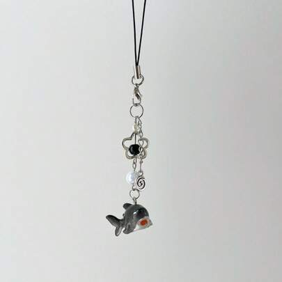 Original Design Cute Realistic Ocean Creature Phone Charm, Handmade Beaded Black Shark Pendant, Phone Lanyard Accessory