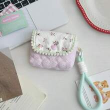 Small Floral Women's Storage Bag Small Portable Card Bag CCD Camera Bag Portable Headphones Sundries Storage Bag - 粉條紋綠邊 - 查看 7