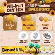 130pcs Bee Theme Balloon Arch Set, Includes Bee & Daisy Foil Balloons, Yellow, Brown And Beige Latex Balloons. Suitable For Birthday Party, Baby Shower, 1st Birthday, Engagement, Proposal, Wedding, Anniversary And Bee-Themed Party Decoration. - Multicolor - View 3