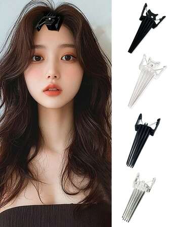 1个增发夹，适用于额头和发根 - 黑色塑料美发工具，多齿设计，防滑，适合打造蓬松发量，适合普通和松散发质，发饰，多功能美发工具，光滑金属表面，经久耐用