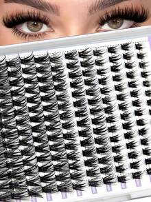 Mikiwi 168 Peças Extensões de Cílios Individuais em Cluster, 0,07 mm Curvatura D Mista 8-16 mm de Comprimento, Agrupamentos de Cílios DIY Extra Grossos e Volumosos, Aparência Natural, Alternativa a Tiras de Cílios Individuais Reutilizáveis, Fácil de Aplicar, Ideal para Iniciantes - Preto - Visão 1