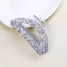 1个闪亮水钻珍珠新月形发夹，适合日常佩戴、生日派对等场合 - 銀色 - 查看 2