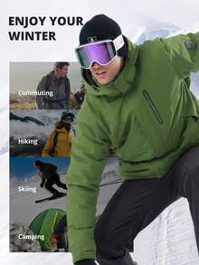 CAMEL CROWN Men's Ski Jacket, Warm Snow Jacket, Waterproof Windproof Hooded Work Coat, Single Board Ski Jacket - Green - View 3
