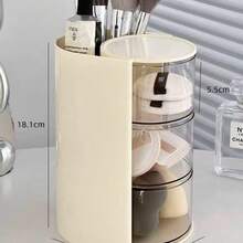 旋转式化妆品收纳盒，防尘梳妆台化妆海绵、化妆刷、口红收纳架 - 彩色 - 查看 3