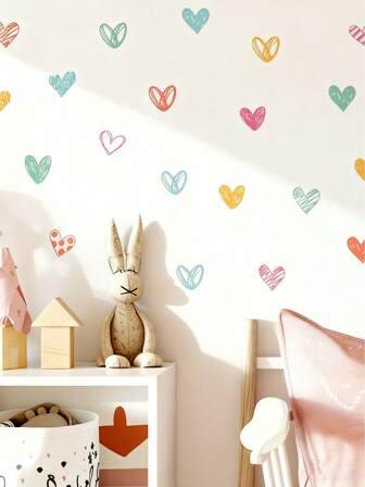 Handpainted Pink Heart Wall Stickers, Atmospheric Decor Accessories, Colorful Handpainted Heart Wall Decals In Ins Style, Self-Adhesive Girly Bedroom Wall Decoration Stickers