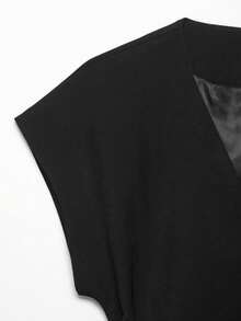 DEEKA 春夏新款女装欧美风简约通勤双排扣马甲外套，高腰褶裥裤两件套西装 黑色 - 黑色 - 查看 5